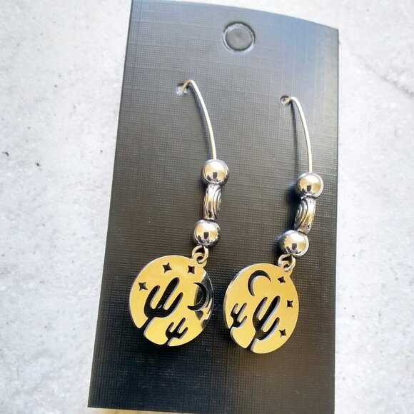 Cactus & Desert Night Sky - High Mirror Finish Stainless Steel Charm Earrings - Picture 5 of 8